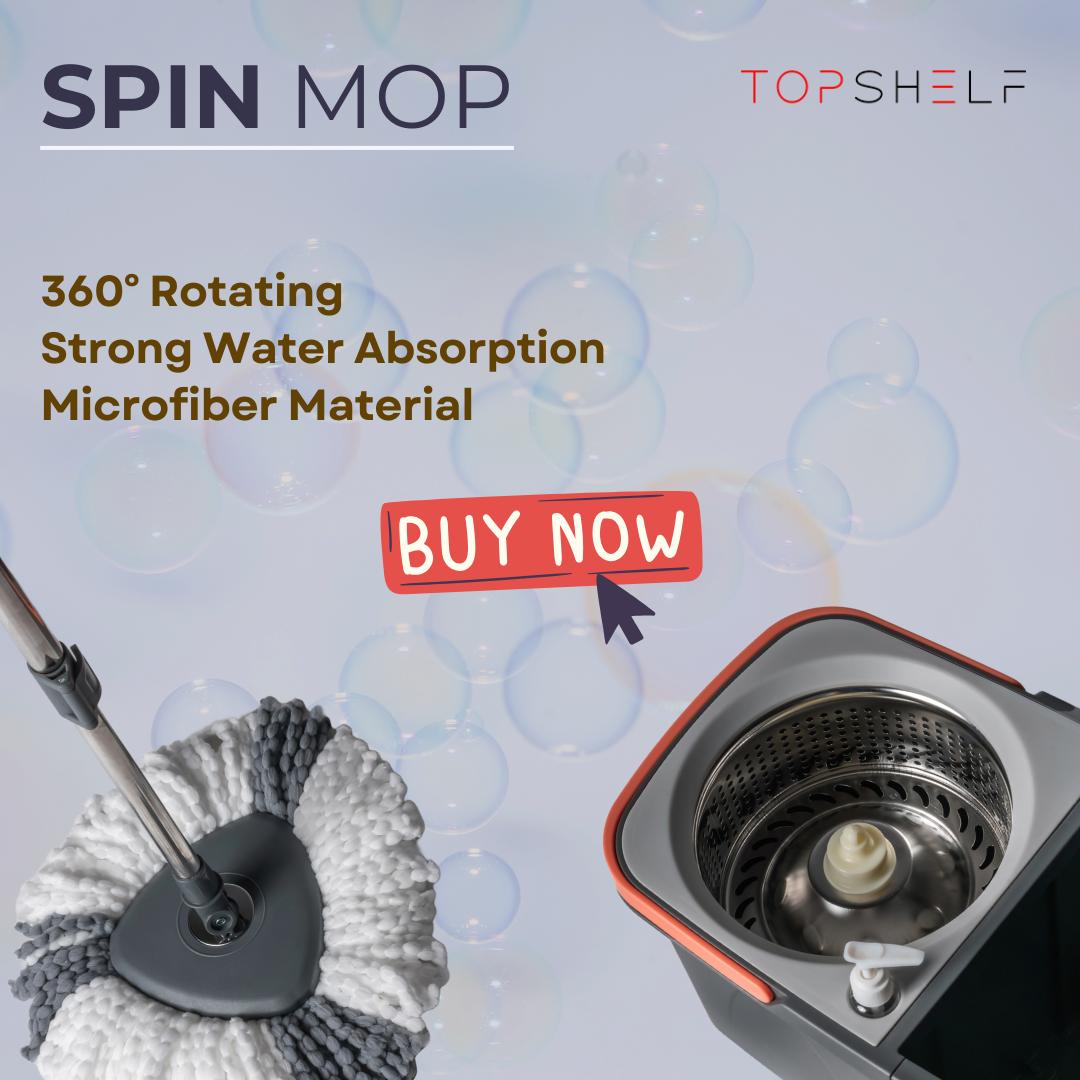 Dual-Compartment Spin Mop with 2 Extra Mop Heads, 360° Rotating Design, Foldable Bucket, Built-in Cleaner Bottle Holder, Durable Microfiber wonder mop