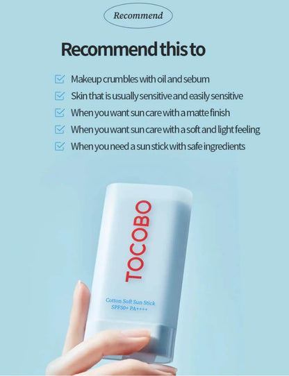 Cotton Soft Sun Stick SPF50+ PA++++ – Lightweight Matte Sunscreen for Face, 19g