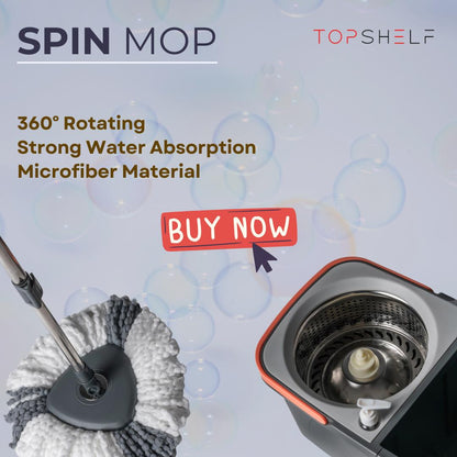 Dual-Compartment Spin Mop with 2 Extra Mop Heads, 360° Rotating Design, Foldable Bucket, Built-in Cleaner Bottle Holder, Durable Microfiber wonder  mop