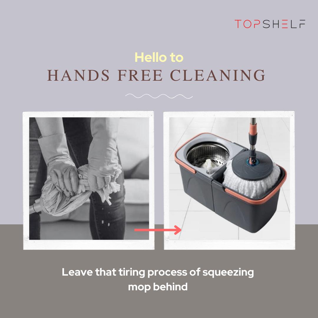 Dual-Compartment Spin Mop with 2 Extra Mop Heads, 360° Rotating Design, Foldable Bucket, Built-in Cleaner Bottle Holder, Durable Microfiber wonder  mop