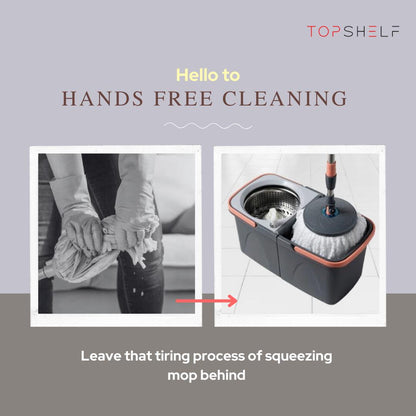 Dual-Compartment Spin Mop with 2 Extra Mop Heads, 360° Rotating Design, Foldable Bucket, Built-in Cleaner Bottle Holder, Durable Microfiber wonder  mop