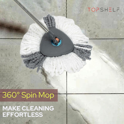Dual-Compartment Spin Mop with 2 Extra Mop Heads, 360° Rotating Design, Foldable Bucket, Built-in Cleaner Bottle Holder, Durable Microfiber wonder  mop