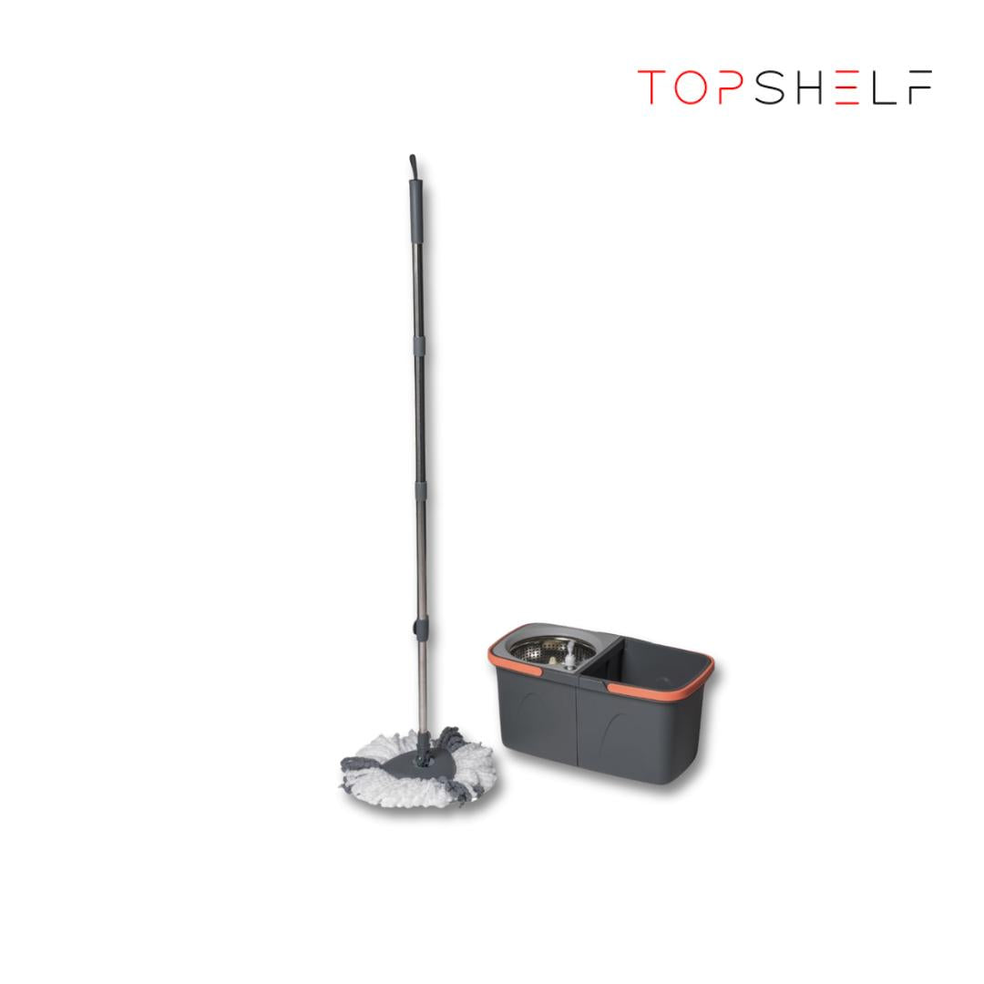 Dual-Compartment Spin Mop with 2 Extra Mop Heads, 360° Rotating Design, Foldable Bucket, Built-in Cleaner Bottle Holder, Durable Microfiber wonder  mop