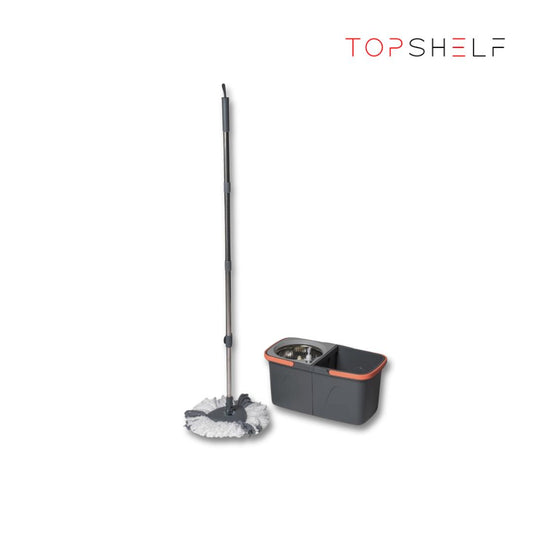 Dual-Compartment Spin Mop with 2 Extra Mop Heads, 360° Rotating Design, Foldable Bucket, Built-in Cleaner Bottle Holder, Durable Microfiber wonder  mop